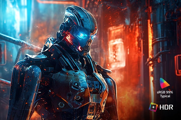 Hình ảnh robot với chất lượng màu cao nhờ sRGB 99% và HDR10.